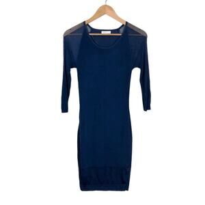 Miss Sixty Bodycon Mini Dress Long Mesh Sleeves Navy Size Small